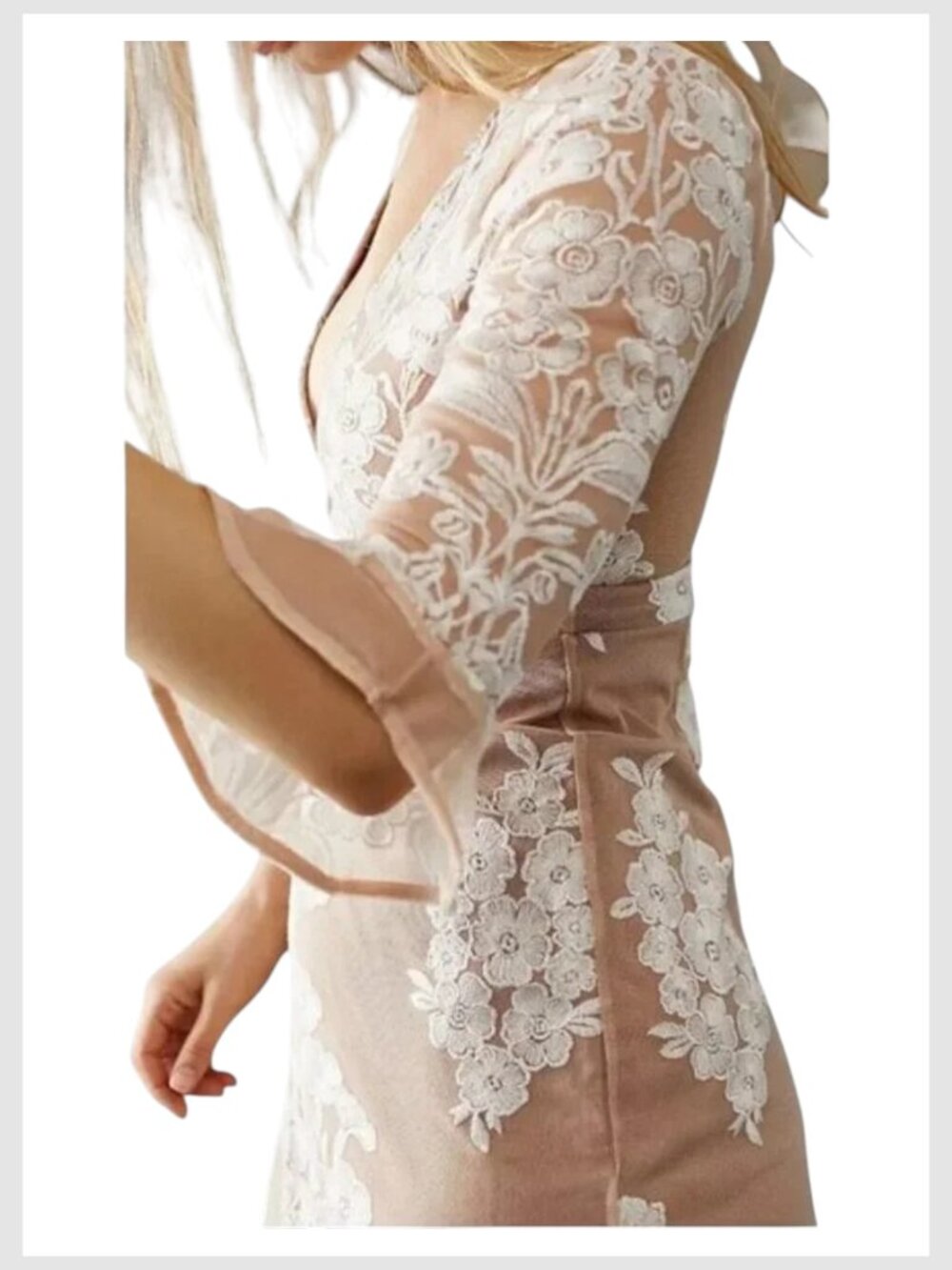 For Love & Lemons Temecula Embroidered Lace Mini Dress Nude XS - Picture 10 of 13